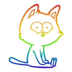 rainbow gradient line drawing cartoon cat sitting