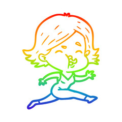 rainbow gradient line drawing cartoon girl pulling face