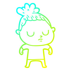 cold gradient line drawing cartoon calm woman