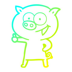 cold gradient line drawing cheerful pig cartoon