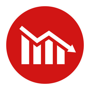 Statistics down icon flat red round button vector illustration