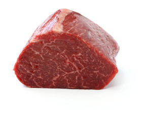 raw beef rump block meat isolated on white background