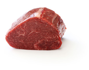 raw beef rump block meat isolated on white background