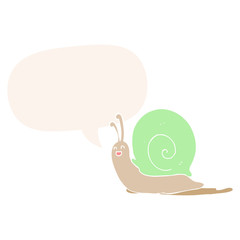 cartoon snail and speech bubble in retro style