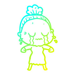 cold gradient line drawing cartoon crying old lady