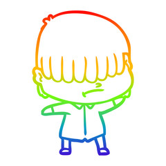 rainbow gradient line drawing cartoon boy with untidy hair