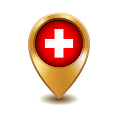 Fototapeta premium Golden metal map pointer with Switzerland flag