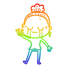 rainbow gradient line drawing cartoon crying old lady