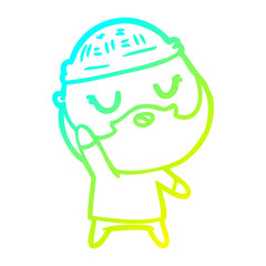 cold gradient line drawing cute cartoon man with beard