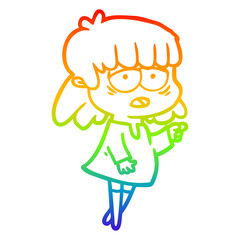 rainbow gradient line drawing cartoon tired woman