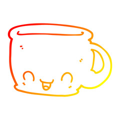 warm gradient line drawing cartoon cup of coffee