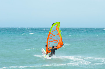 Windsurfer rides in the Black sea. Anapa, Russia