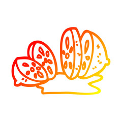 warm gradient line drawing cartoon citrus fruit