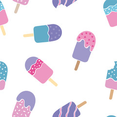 Fun pink and violet colored popsicle ice cream seamless pattern, happy repeat background with stars and dots - great for summer themed fabrics and textiles, seasonal prints, wallpapers, invitations