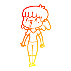 warm gradient line drawing cartoon woman
