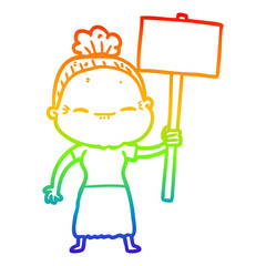 rainbow gradient line drawing cartoon peaceful old woman