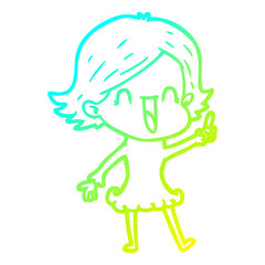 cold gradient line drawing cartoon happy woman