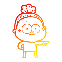 warm gradient line drawing cartoon happy old woman