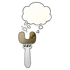 cartoon sausage on fork and thought bubble in smooth gradient style