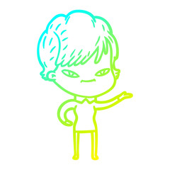 cold gradient line drawing cartoon happy woman