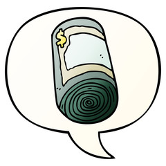 cartoon roll of money and speech bubble in smooth gradient style
