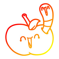 warm gradient line drawing cartoon worm in happy apple