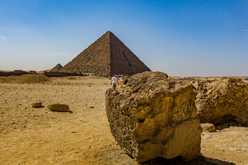 Great pyramid of Cheops and Sphinx in Giza plateau. Cairo, Egypt
