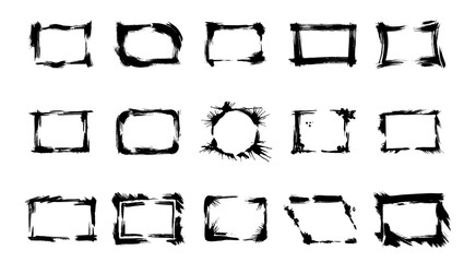 Obraz premium Vector Set of dry brush frames. Black and white engraved ink art. Isolated illustration element.
