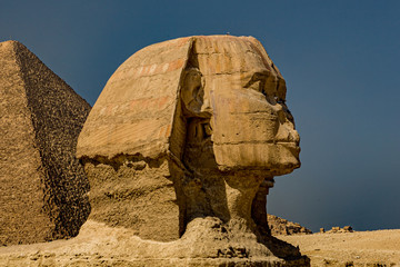 Great pyramid of Cheops and Sphinx in Giza plateau. Cairo, Egypt