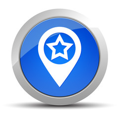 Map pointer star icon blue round button illustration