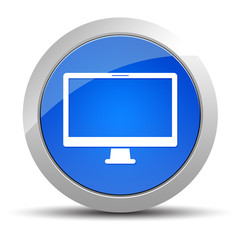 Monitor icon blue round button illustration