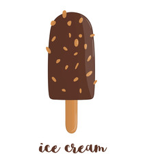Vector illustration of colorful ice-cream. Sweet summer dessert. Drawing of ice isolated on white background..