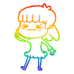 rainbow gradient line drawing cartoon angry girl