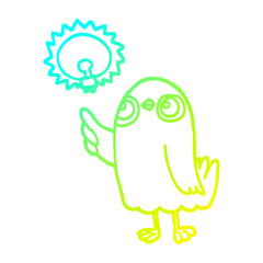 cold gradient line drawing cartoon bird with great idea