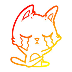 warm gradient line drawing crying cartoon cat