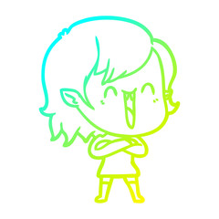 cold gradient line drawing cute cartoon happy vampire girl