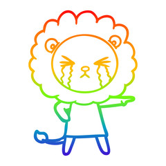 rainbow gradient line drawing cartoon crying lion wearing dress