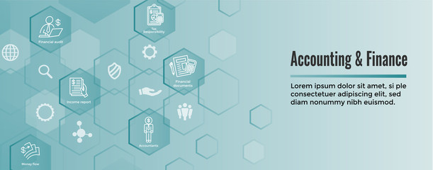 Accountant or Accounting Icon Set & Web Header Banner
