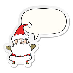 cartoon confused santa claus shurgging shoulders and speech bubble sticker