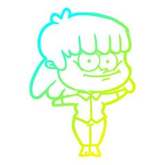 cold gradient line drawing cartoon girl smiling