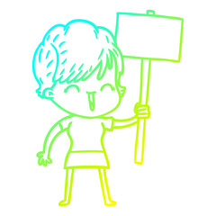 cold gradient line drawing cartoon laughing woman