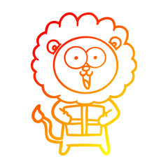 warm gradient line drawing happy cartoon lion