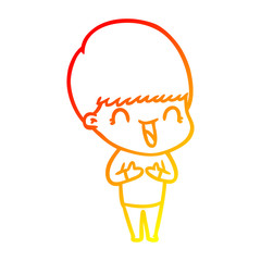 warm gradient line drawing happy cartoon boy