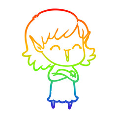 rainbow gradient line drawing cartoon elf girl