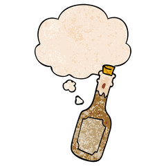 cartoon beer bottle and thought bubble in grunge texture pattern style