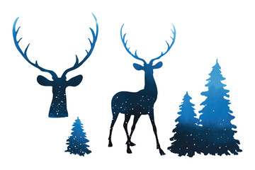 Deep night, starry- snow, deer dreams elements universal design