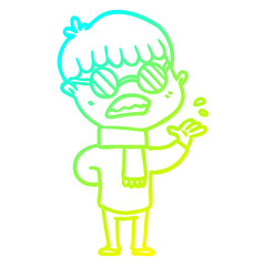 cold gradient line drawing cartoon boy wearing spectacles