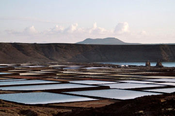 Salt pans in Lanzarote. Salinas de Janubio - Canary Islands, Spain