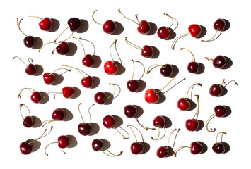 Cherries pattern isolated on white background. Fresh. Nature.