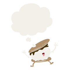 smore cartoon and thought bubble in retro style
